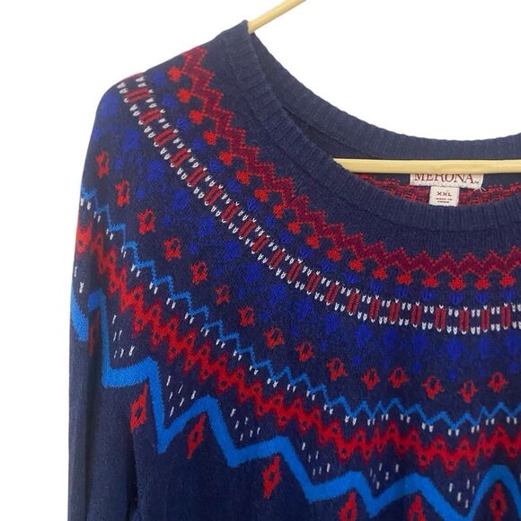 Merona XXL fair isles cotton blend long sleeve sweater blue red - Picture 3 of 7